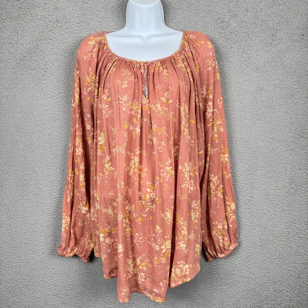 Chaps Top Womens 2X Dusty Pink Floral Boho Blouse Mature Career Office‎ Keyhole